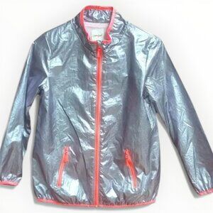 NWT Cat & Jack Girls Silver Windbreaker Jacket Pink Trim L or XL NIP